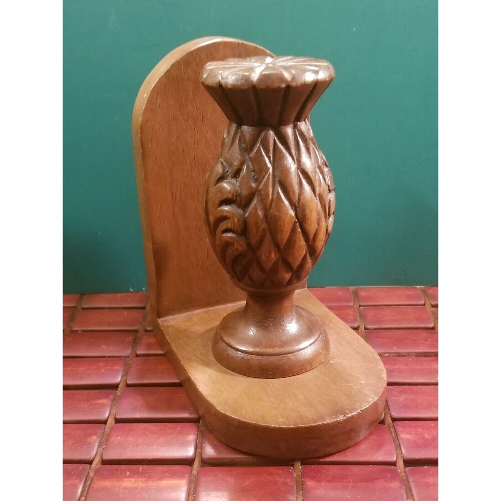 Vintage Mid Century Hand Carved Wood Pineapple Bookend 7"x6"x4"